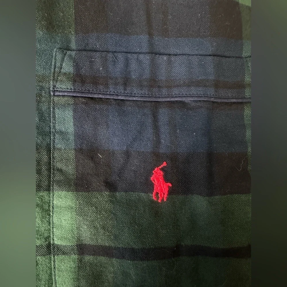 Polo Ralph Lauren‎ Flannel Long Sleeve Pajama Top Blackwatch Plaid Mens M Button